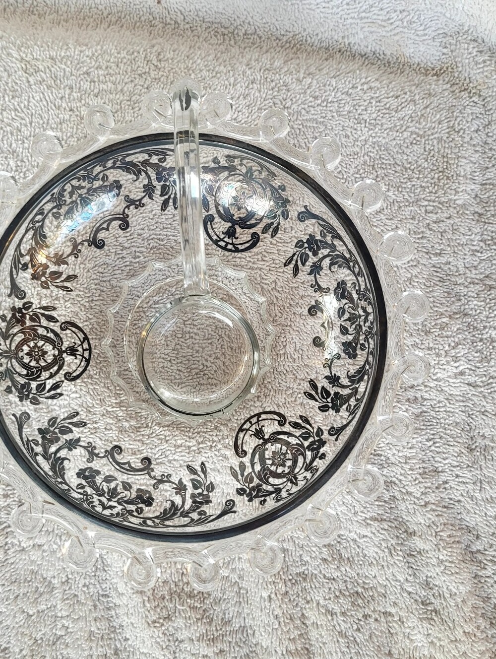 Vintage Silver Overlay Floral Pattern With Matching Ladle  Serving Dish Round.